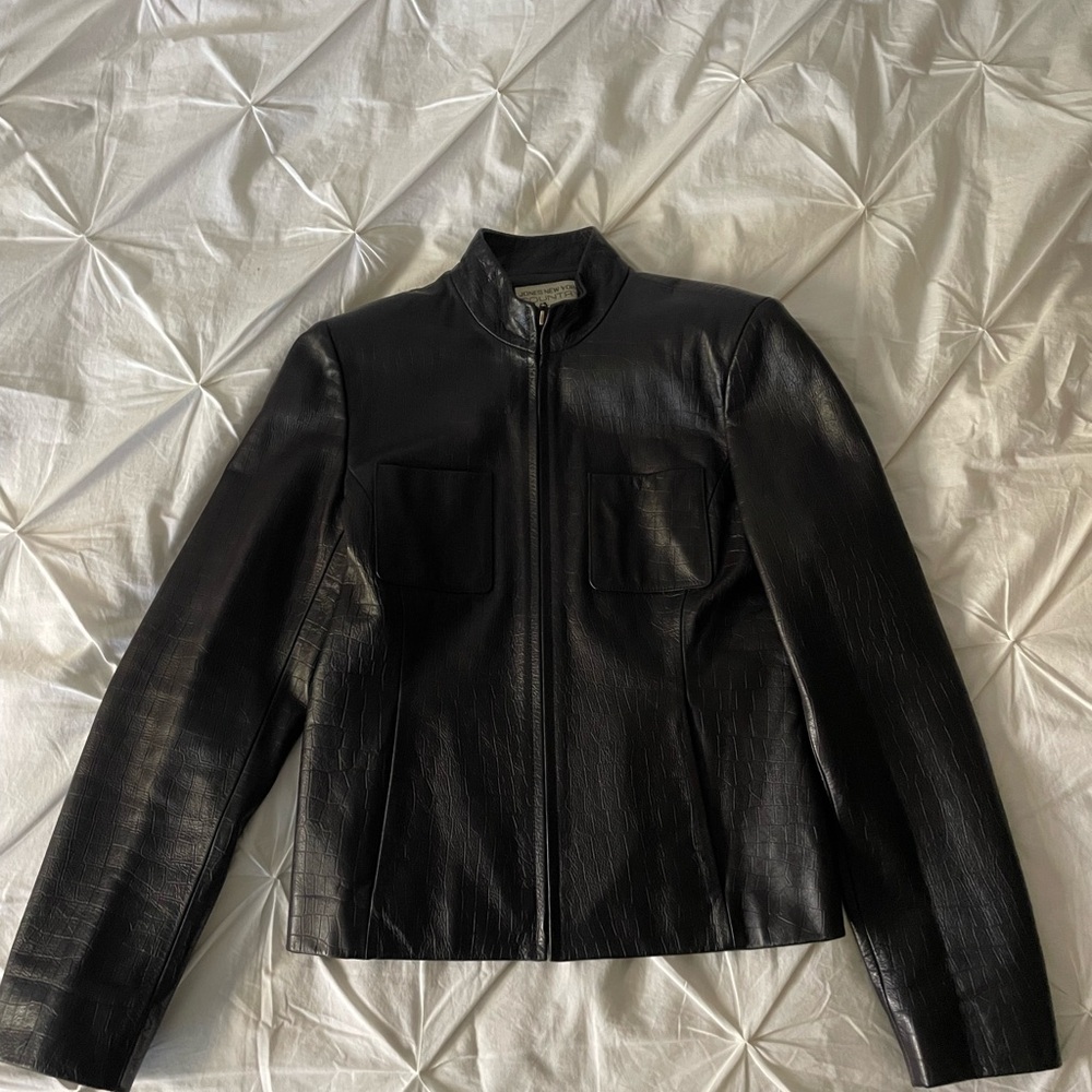 Jones New York Brown Fitted Leather Jacket